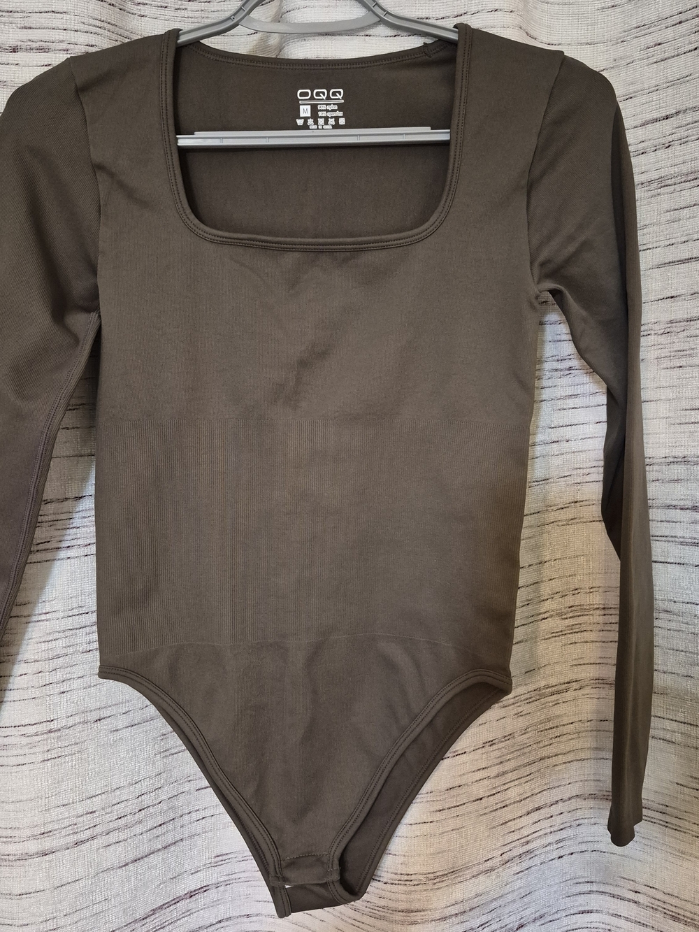 Square-Neck Long Sleeve Bodysuit in Brown/Green - Picture 3 of 4